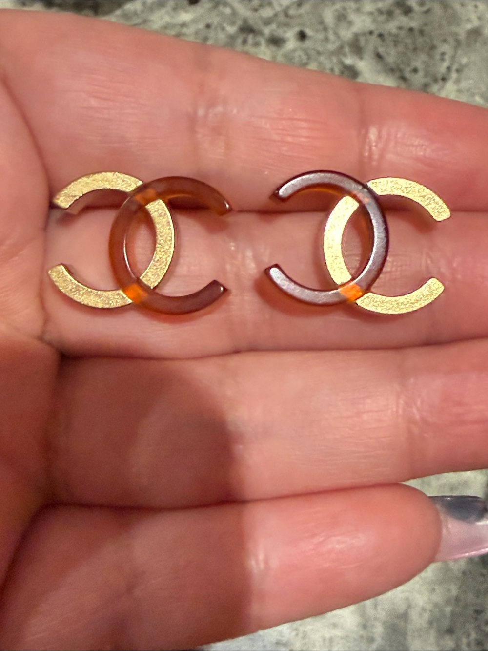 RARE Chanel Gold & Tortoise Double-C Resin Earrings